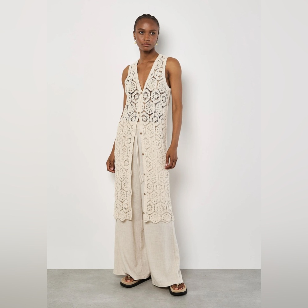 APRICOT Cream Crochet Long Vest